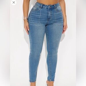 NWT Fashion Nova Light Blue Studded Skinny Jeans